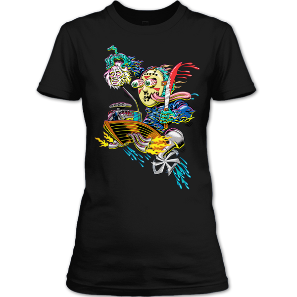 A black t-shirt with the shopify logo