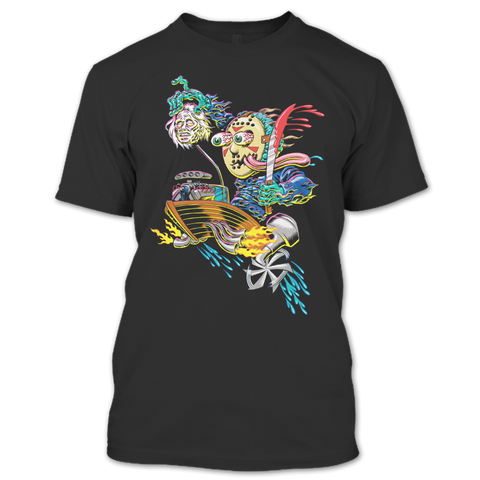 A black t-shirt with the shopify logo