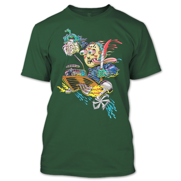 A black t-shirt with the shopify logo