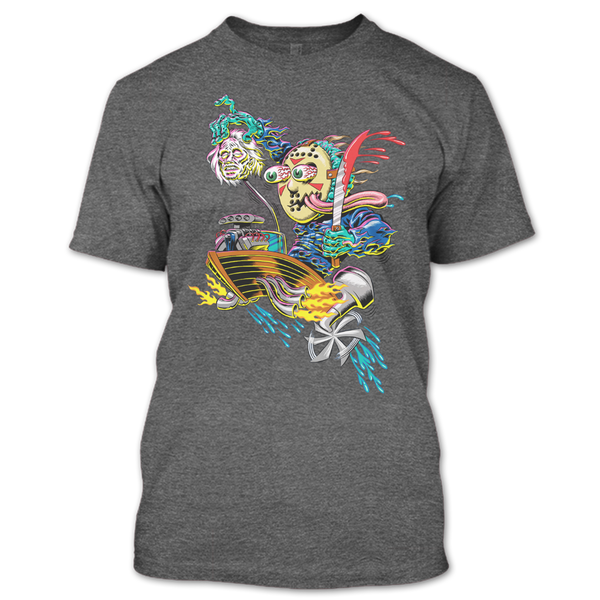 A black t-shirt with the shopify logo