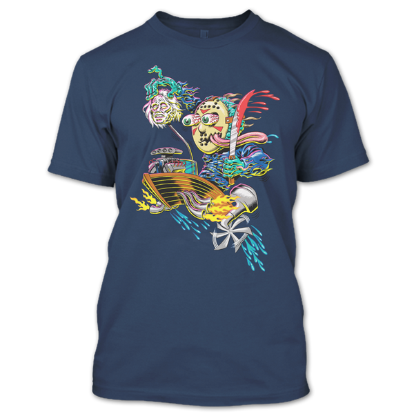 A black t-shirt with the shopify logo