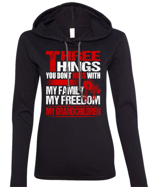 My Family My Freedom My Grandchildren T Shirt, Being A Grandkid T Shirt (Anvil Ladies Ringspun Hooded)