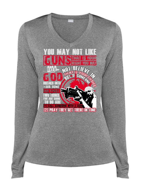 You May Not Like Guns T Shirt, Being A Veteran T Shirt, Cool Shirt (Ladies LS Heather V-Neck)