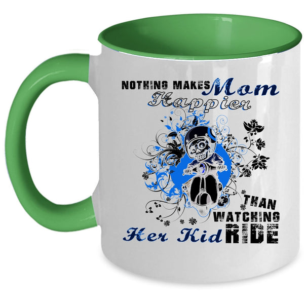 Watching Her Kid Ride Coffee Mug, Nothing Makes Mom Happier Accent Mug