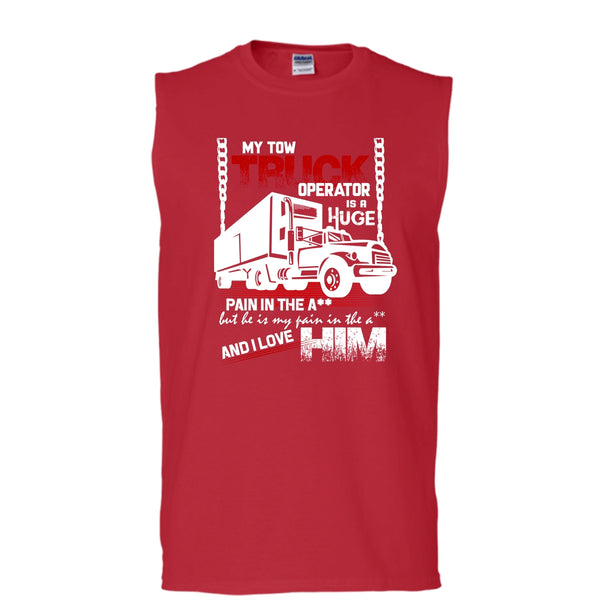 My Tow Truck Operator T Shirt, I Love Him Tank Top (Men's Cotton Sleeveless)