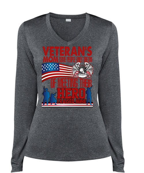 Veteran's Mom T Shirt, Being A Veteran T Shirt, Cool Shirt (Ladies LS Heather V-Neck)