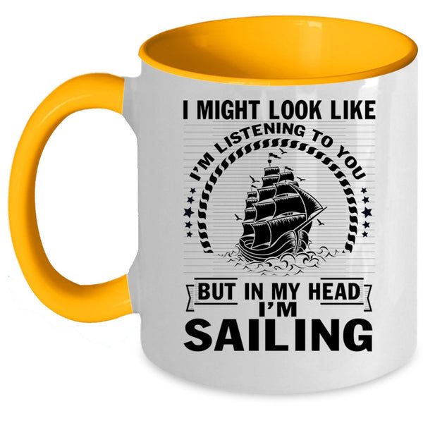 Outdoor Coffee Mug, In My Head I'm Sailing Accent Mug