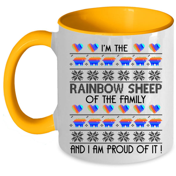 I Am Proud Of It Coffee Mug, Rainbow Sheep Of The Family Accent Mug