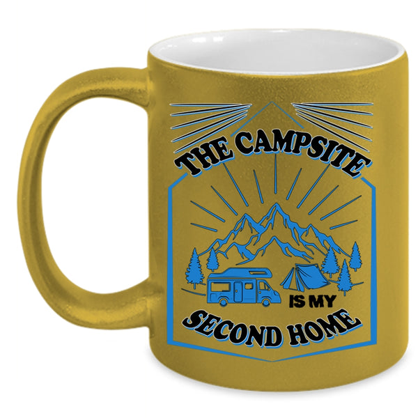 Cute Camper Coffee Mug, The Campsite Is My Second Home Accent Mug
