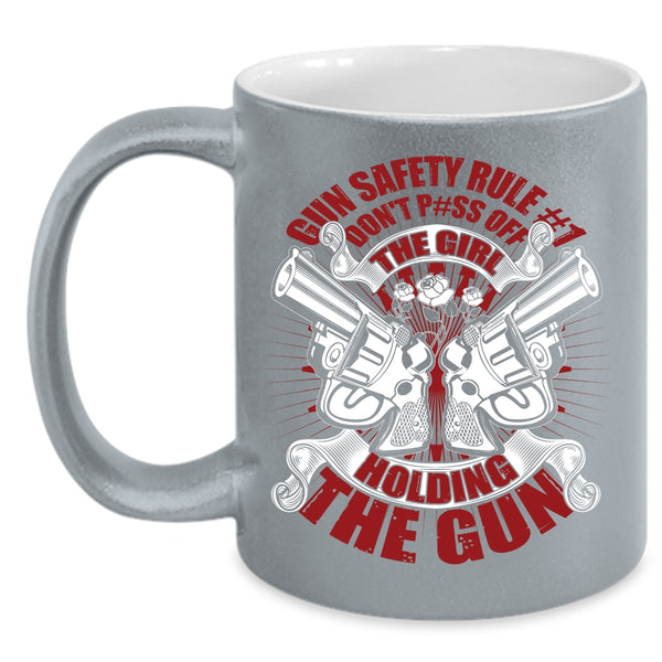 The Girl Holding The Gun Coffee Mug, Funny Gift For Gunner Coffee Cup