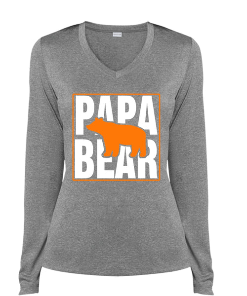 Papa Bear T Shirt, Father's Day T Shirt, Being A Papa T Shirt (Ladies LS Heather V-Neck)