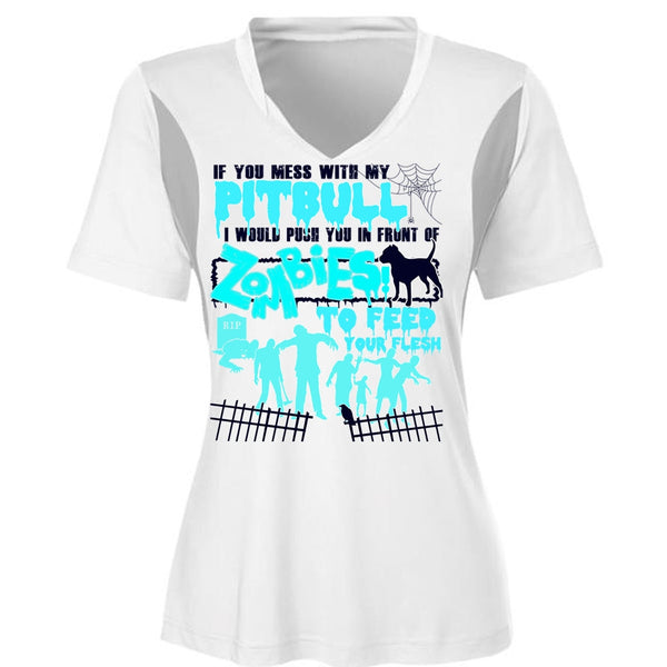 You Mess With My Pit Bull T Shirt, My Favorite T Shirt, Cool Shirt (Ladies LS Heather V-Neck)