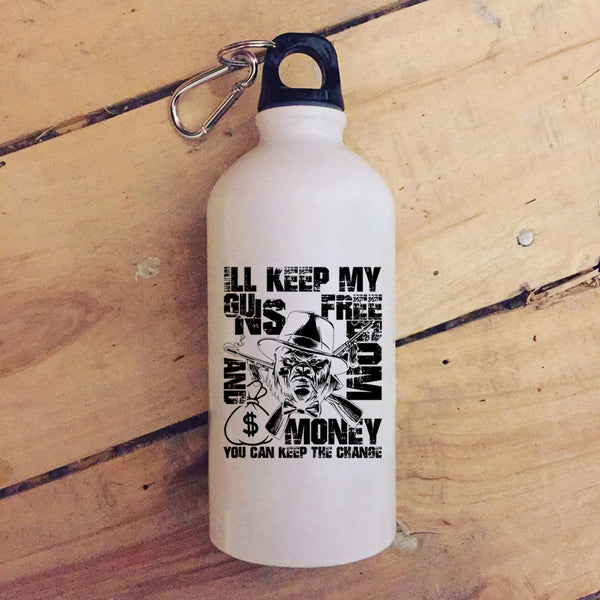 My Guns Freedom And Money 20 oz Stainless Steel Bottle,Cool Gift For Gunner Outdoor Sports Water Bottle