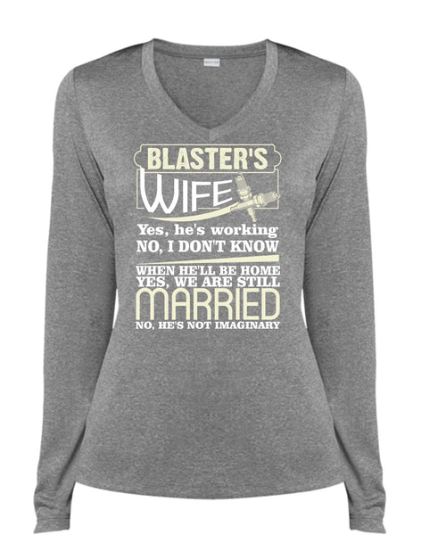 Blaster's Wife T Shirt, We Are Still Married T Shirt, Cool Shirt (Ladies LS Heather V-Neck)