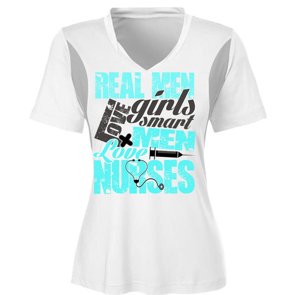 Real Men Love Girls T Shirt, Smart Men Love Nurses T Shirt, Cool Shirt (Ladies LS Heather V-Neck)