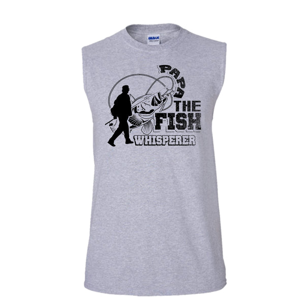 Papa The Fish Whisperer T Shirt, Fishing Papa Tank Top (Men's Cotton Sleeveless)
