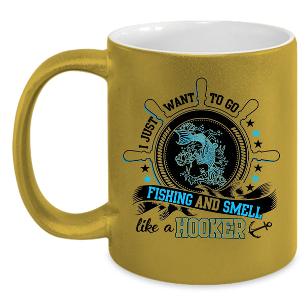 Funny Fisher Coffee Mug, I Just Want To Go Fishing Accent Mug