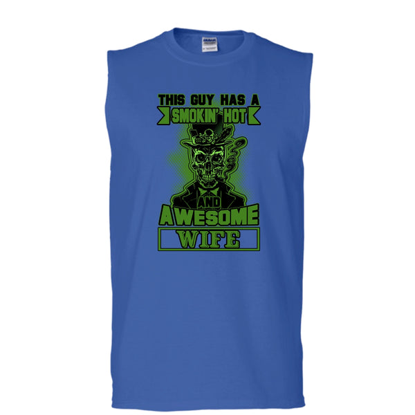 Smoking Hot And Awesome Wife T Shirt, Funny Husband Tank Top (Men's Cotton Sleeveless)