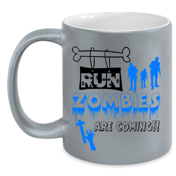 Halloween Ghost Coffee Mug, Run Zombies Are Coming Accent Mug