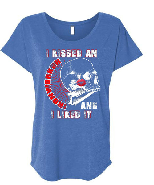 I Kissed An Ironworker T Shirt, I Liked It T Shirt, Cool Shirt (Ladies' Triblend Dolman Sleeve)