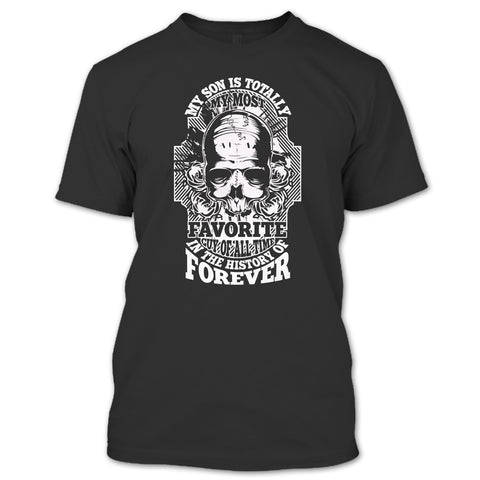 A black t-shirt with the shopify logo