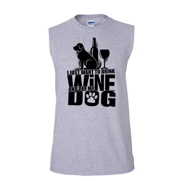I Just Want To Drink Wine T Shirt, Coolest Dog Lover Tank Top (Men's Cotton Sleeveless)