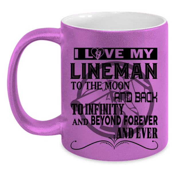 Cute Lineman Coffee Mug, I Love My Lineman To The Moon And Back Accent Mug