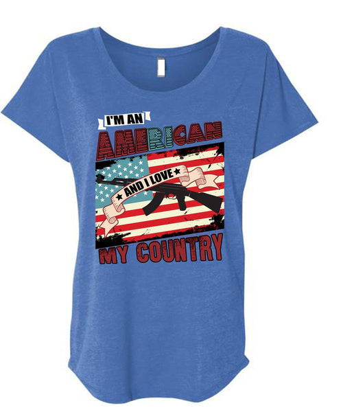 I'm An American T Shirt, I Love My Country T Shirt, Cool Shirt (Ladies' Triblend Dolman Sleeve)