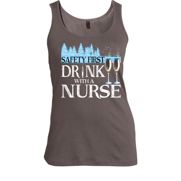 Safety First Drink With A Nurse T Shirt, Nurse Merry Christmas T Shirt, Cool T Shirt