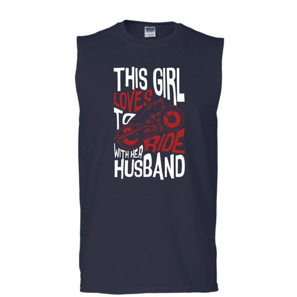 This Girl Loves To Ride With Her Husaband T Shirt, Rider T Shirt, Cool T Shirt (Men's Cotton Sleeveless)