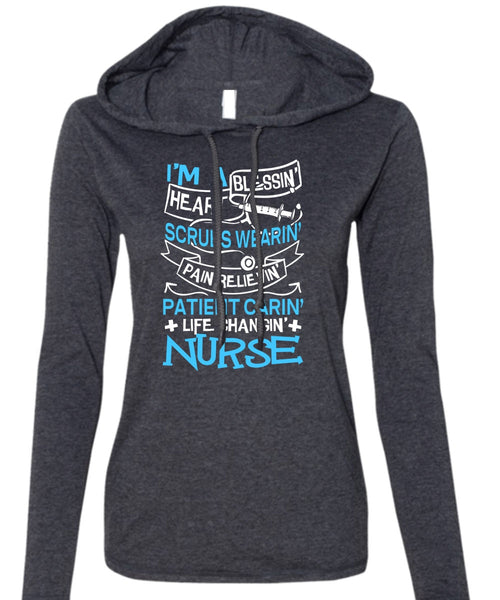 Life Changing Nurse T Shirt, I'm A Blessing Heart T Shirt (Anvil Ladies Ringspun Hooded)