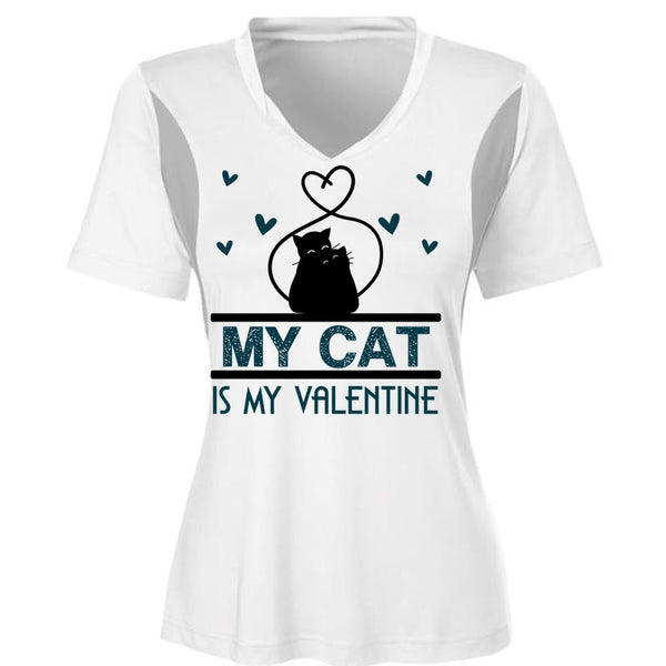 My Cat Is My Valentine T Shirt, My Favorite T Shirt, Cool Shirt (Ladies LS Heather V-Neck)