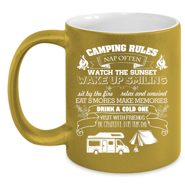 Camping Rules Coffee Mug, Watch The Sunset Coffee Cup
