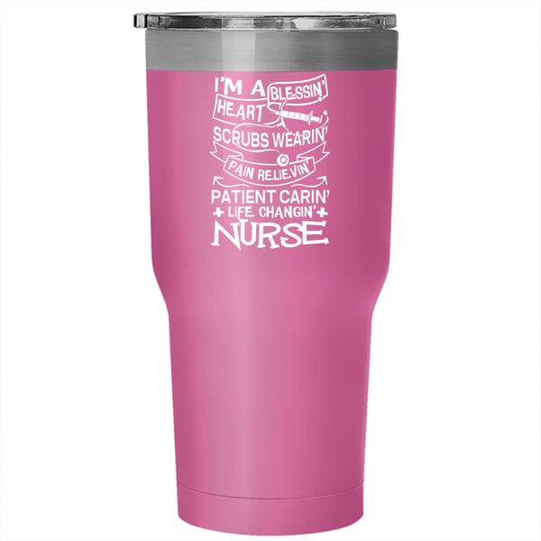 I'm A Nurse Tumbler 30 oz Stainless Steel, Blessing Heart Scrubs Wearing Travel Mug