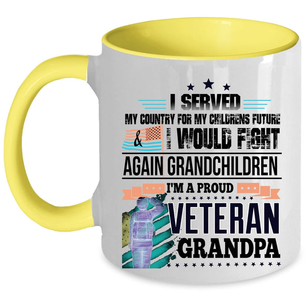 Cool Grandpa Coffee Mug, I'm A Proud Veteran Grandpa Accent Mug