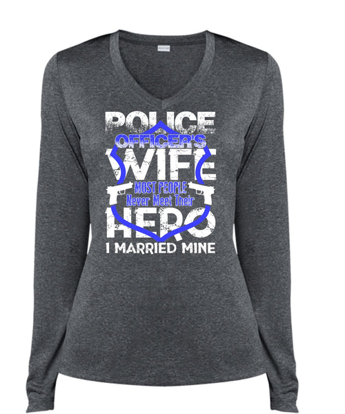 Police Officer's Wife T Shirt, I Married Mine T Shirt, Cool Shirt (Ladies LS Heather V-Neck)