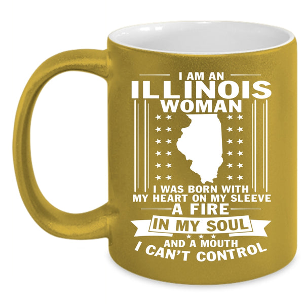 Illinois Woman Coffee Mug, I Was Born With My Heart On My Sleeve Coffee Cup