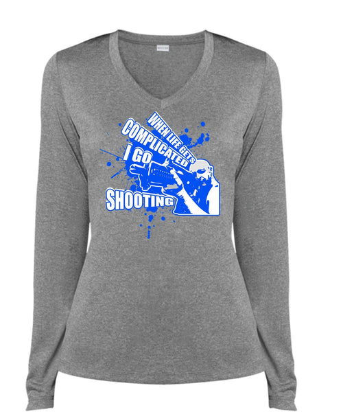 I Go Shooting T Shirt, Being A Hunter T Shirt, Cool Shirt (Ladies LS Heather V-Neck)