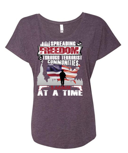 Spreading Freedom T Shirt, Being A Veteran T Shirt, Cool Shirt (Ladies' Triblend Dolman Sleeve)