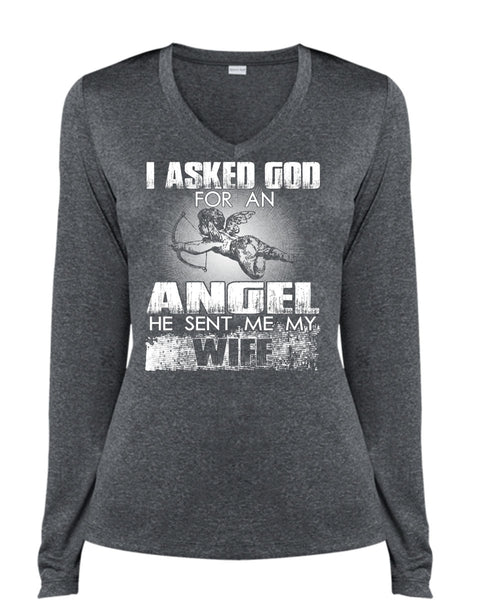 He Sent Me My Wife T Shirt, God For An Angel T Shirt, Cool Shirt (Ladies LS Heather V-Neck)