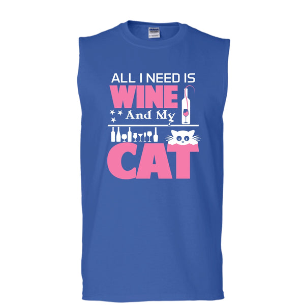 All I Need Is Wine And My Cat Shirt, Cool Cat Shirt (Men's Cotton Sleeveless)