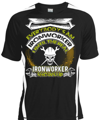 A black t-shirt with the shopify logo