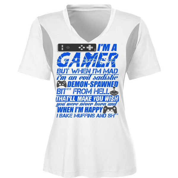 I'm A Gamer T Shirt, I'm Happy T Shirt, Cool Shirt (Ladies LS Heather V-Neck)