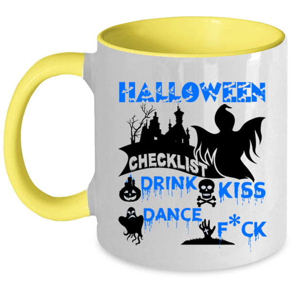 Drink Kiss Coffee Mug, Halloween Checklist Accent Mug