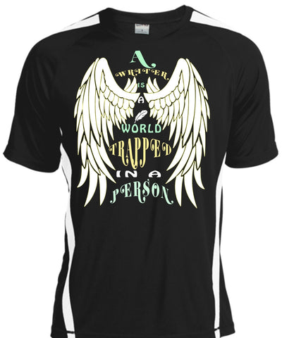 A black t-shirt with the shopify logo
