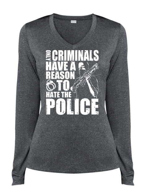 Reason To Hate The Police T Shirt, Being A Police T Shirt, Cool Shirt (Ladies LS Heather V-Neck)