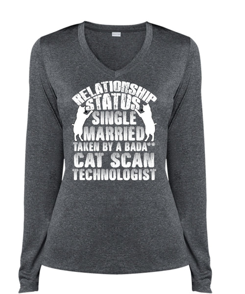 Relationship Status Single Taken By A Cat T Shirt, My Favorite T Shirt, Cool Shirt (Ladies LS Heather V-Neck)