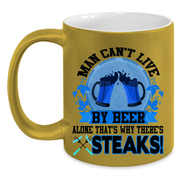 Funny Beer Drinker Coffee Mug, Man Can't Live By Beer Alone Accent Mug