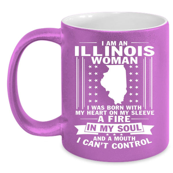 Illinois Woman Coffee Mug, I Was Born With My Heart On My Sleeve Coffee Cup