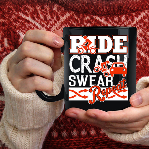 Ride Crash Swear Repeat Coffee Mug, Cool Riding Coffee Cup